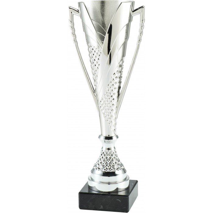 SILVER CONICAL HANDLED PLASTIC TROPHY CUP - AVAILABLE IN 3 SIZES - 12.5'' TO 16''